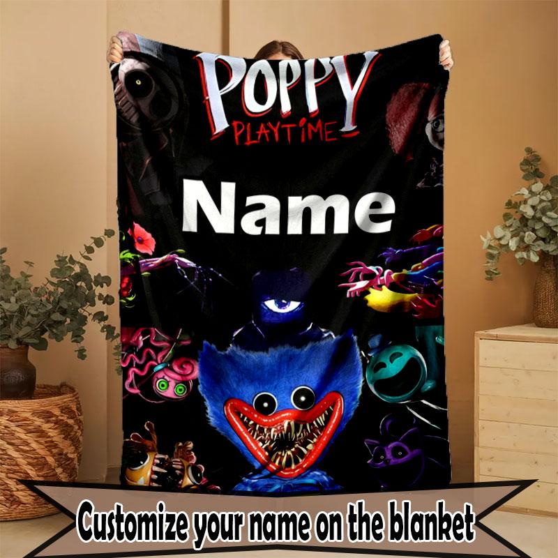 Custom Name Personalized Poppy Playtime Print Blanket, Home Decor, Bedroom, Sofa, Camping, Couch, Gifts for Birthday Christmas