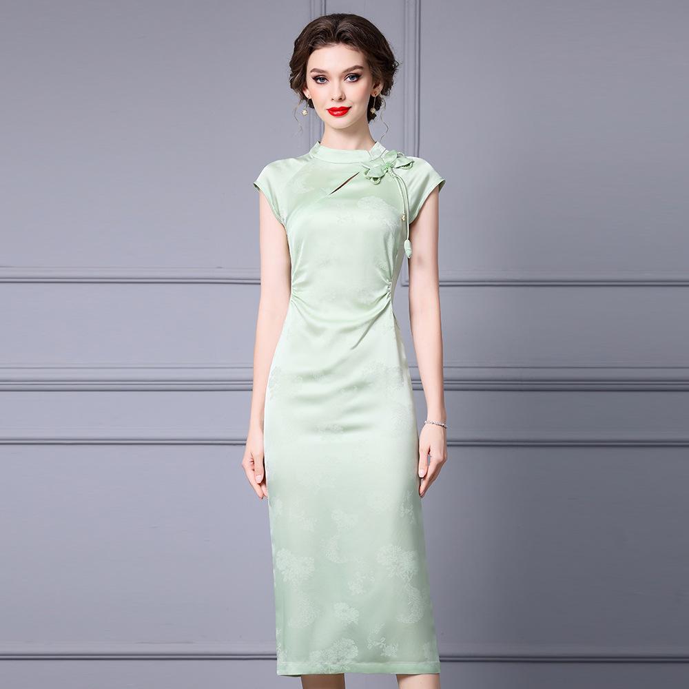 

Зеленое жаккардовое платье Cheongsam Zhili – лето 2025 XL розовый