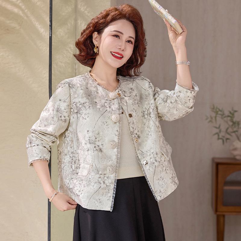 Elegant Spring/Autumn Cardigan Jacket for Women - 2026 New Chinese Style Mother s Top 3XL (120-135 lbs)