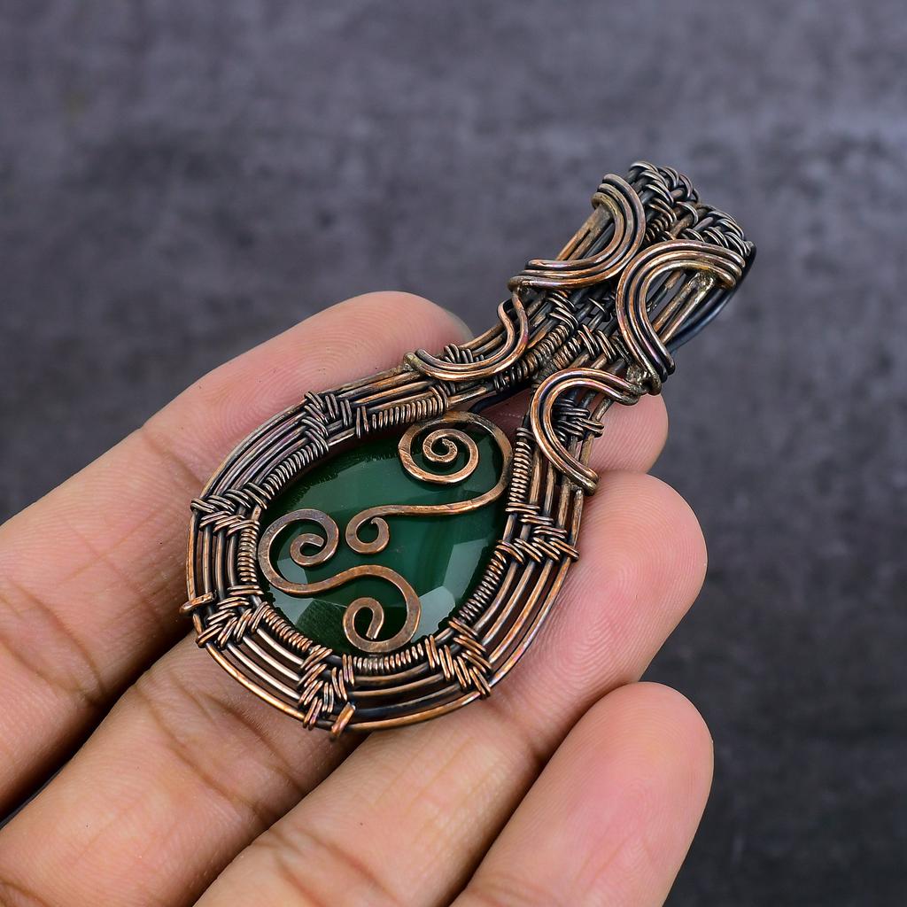 Emerald(Simulated) Gemstone Handmade Copper Wire Wrap Jewelry Pendant 2.76" I5o61