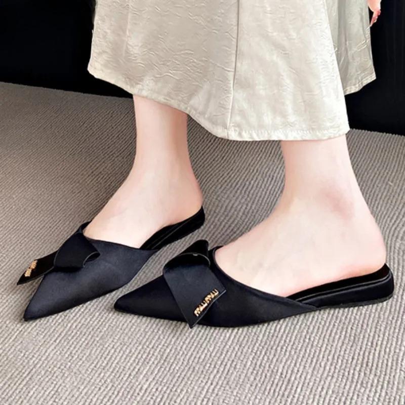 Fashion Leopard Flats Slippers Pointed Toe Women Sandals Mules Shoes Summer Brand 2025 Trend Dress Shoes Sexy Designer Sandalias Mujer
