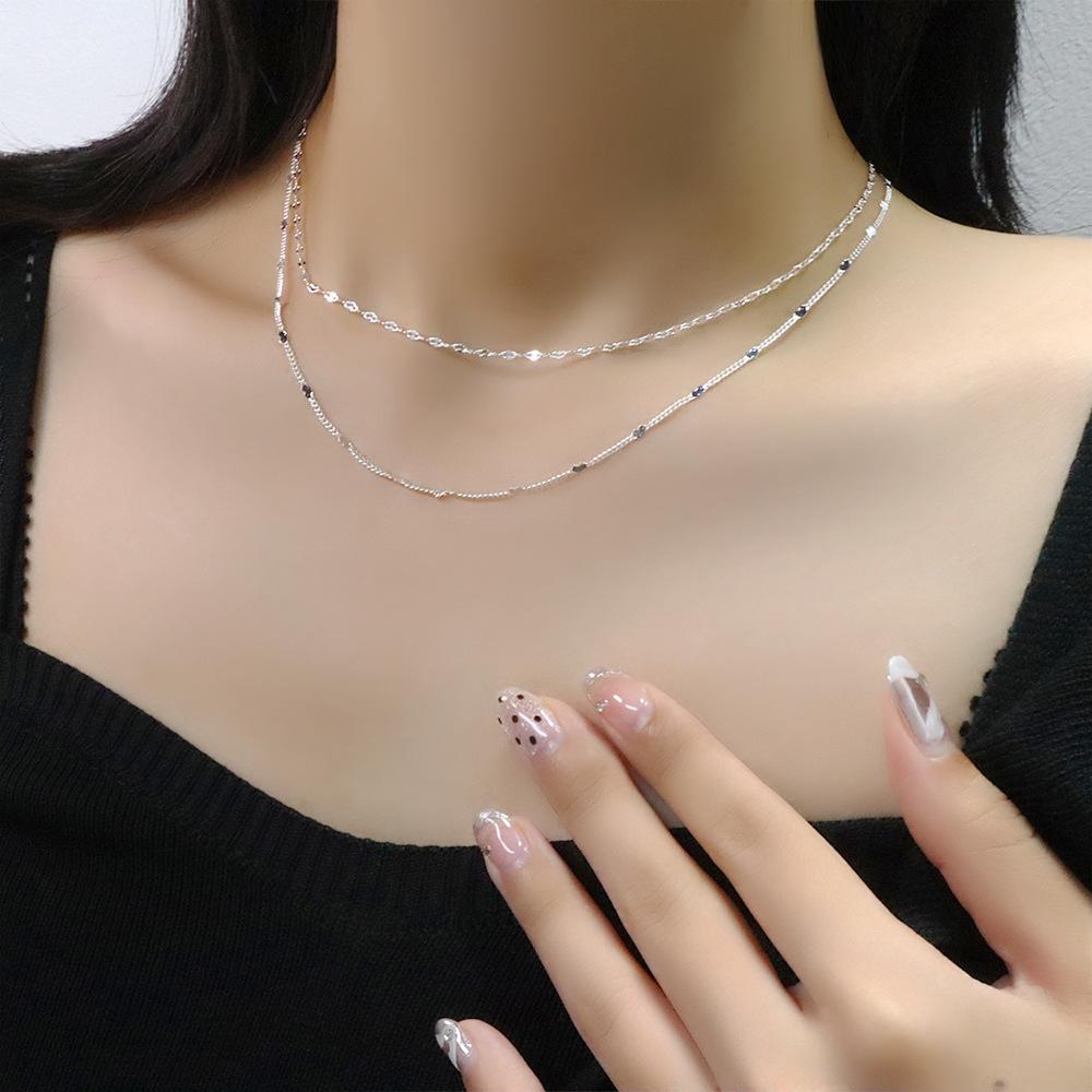 Shining Double-Layer Love Necklace With Ol Temperament Heart-Shaped Sparkling Lip Chain Collarbone Chain