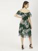 Moomaya Printed Off-Shoulder Poly Georgette Midi Dress Cinched Long Dress