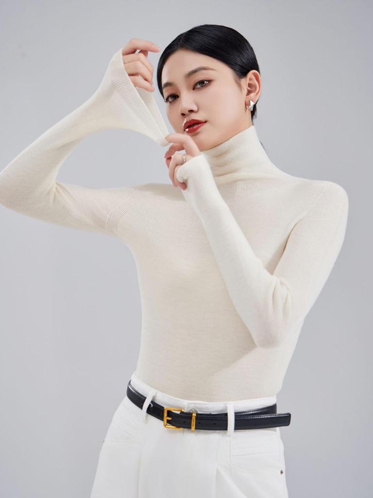 2025 Women's Turtleneck 100% Wool Slimming Knit Sweater - Autumn/Winter Long Sleeve Base Layer