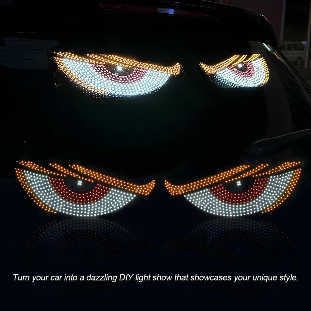 2PCS Car Devil Eyes Light, 11.8In X 4.72In Dynamic Flex Vehicle Windshield Digital LED Sign Display, Flexible Auto Exterior Decor Lamp Accessories,