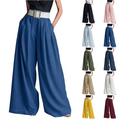 Women's Fashionable Color Pocket High Waist Loose Wide Leg Casual Pants