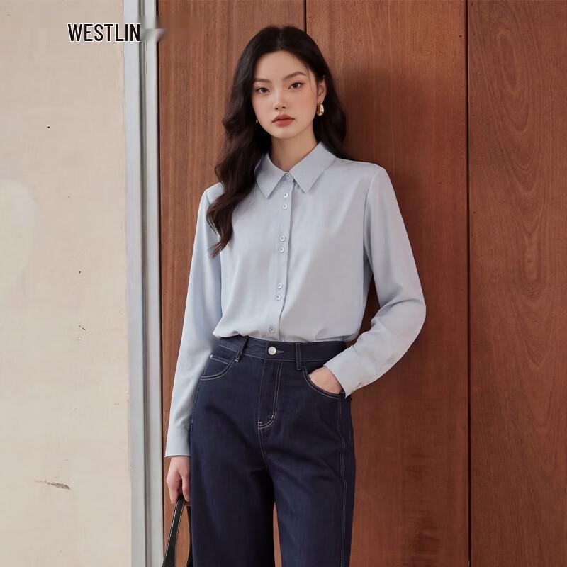 Westlink Women s Draped Long-Sleeve Button-Up Shirt M