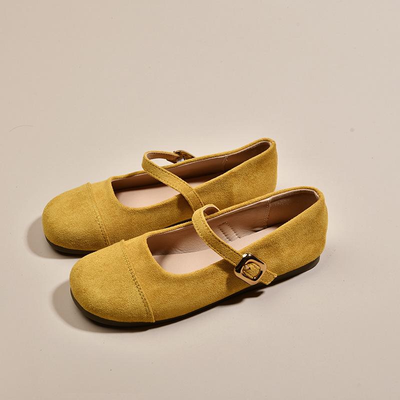 Light mouth red single shoes female spring and autumn new retro gentle fairy suede Mary Jane shoes flat beanie shoes