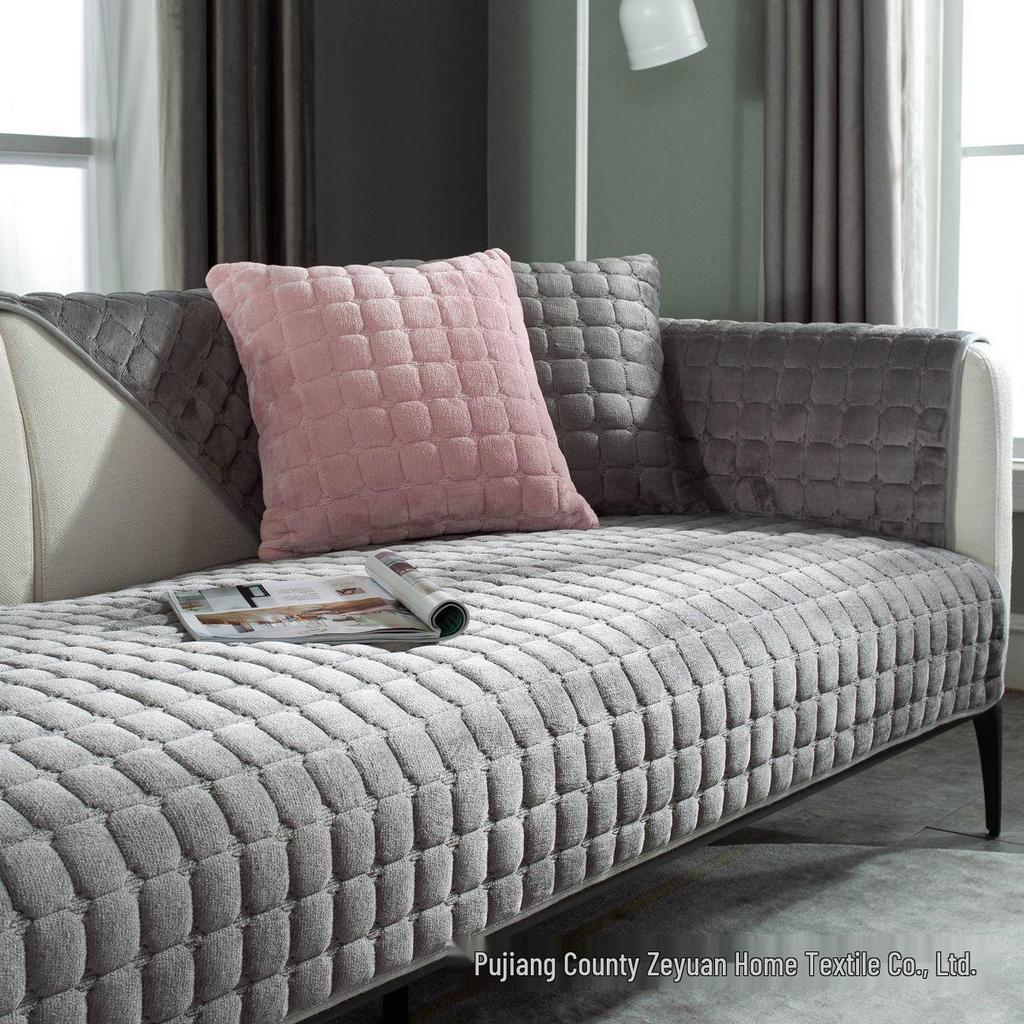Thickened Plush Non-Slip Sofa Cushion & Flannel Throw Blanket - Autumn/Winter