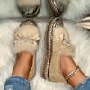 Women's Slip-On Winter Slippers with Rhinestone Bow Plush Faux Fur-Like Collar