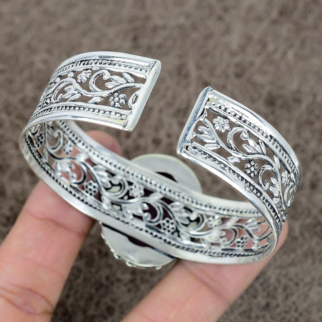 Kashmir Red Ruby Gemstone 925 Sterling Silver Cuff Bangle Adjustable KKG-182