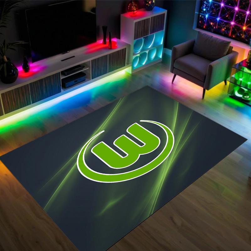 VfL Wolfsburg FC Design Kristall Samt Teppich Gemütlich Nicht?Rutschfester Teppich mit Aufdruck für Schlafzimmer Wohnzimmer Eingang