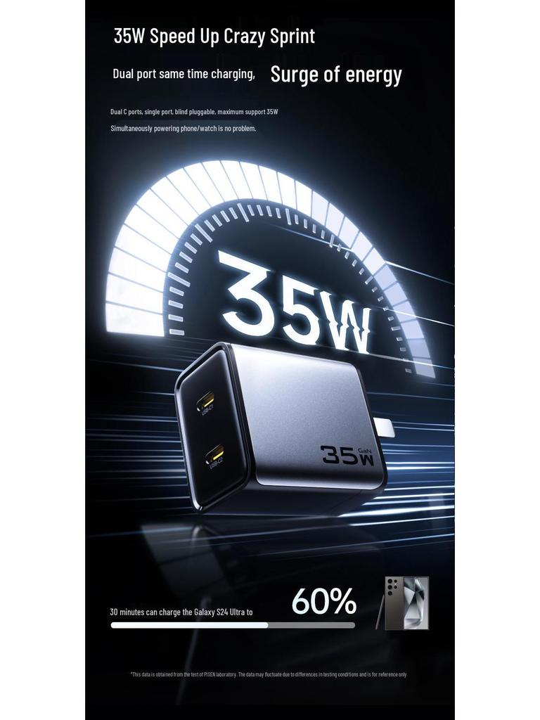 PISEN 35W GaN Dual Port PD Fast Mobile Charger