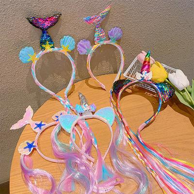 Cartoon Children Mermaid Hair Hoop Baby Unicorn Wig Braid Hair Hoop Girl Hair Accessories