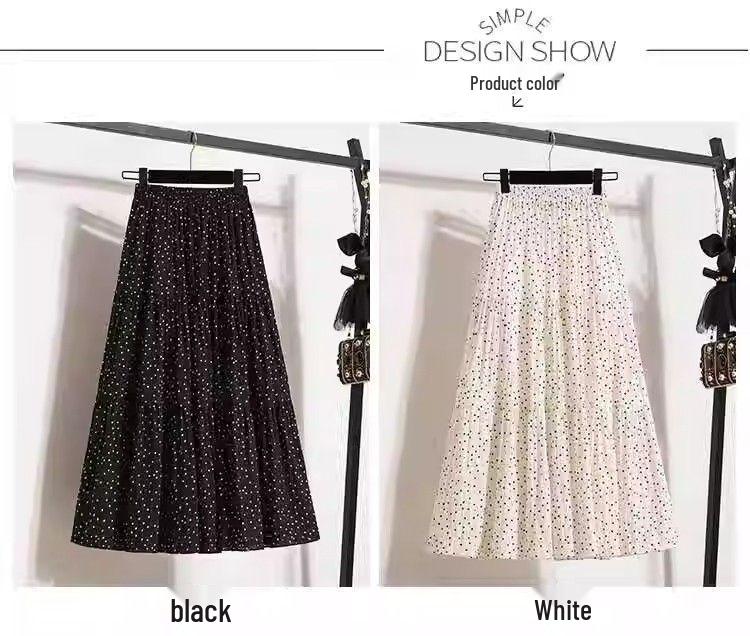 2025 Versatile Polka Dot Midi Skirt: Japanese-Inspired, High Waist, Slimming A-line Pleats