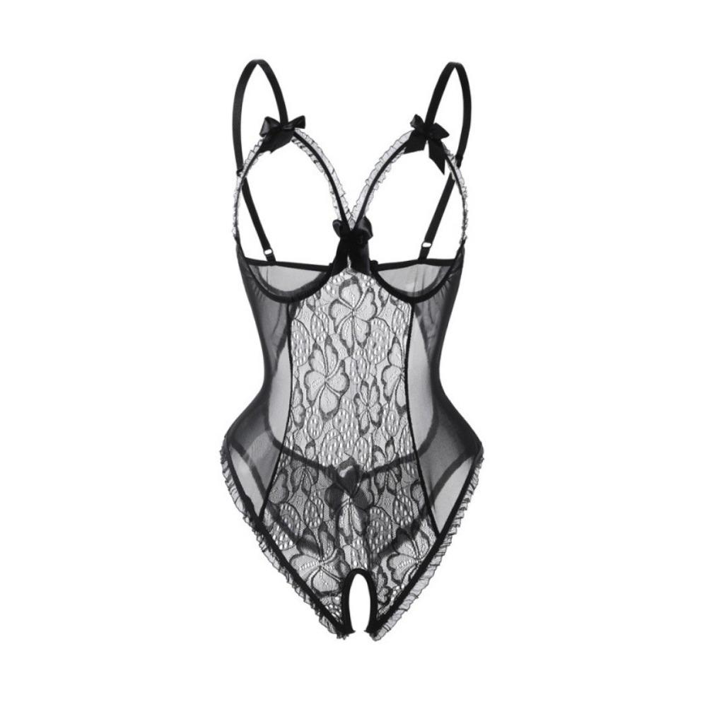 Deep V Women Underwear Open Crotch Lace Sling Nightwear Sweet Lace Bow Bodysuit Gifts