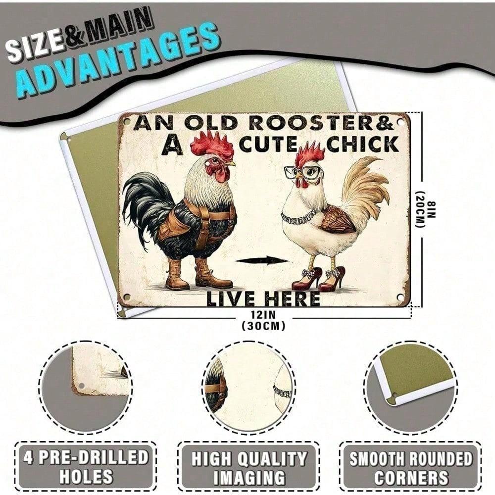 Rustic Metal Farmhouse Chicken Sign Vintage Tin Rooster Wall Decor for Country Kitchen Funny Gift for Home Housewarming