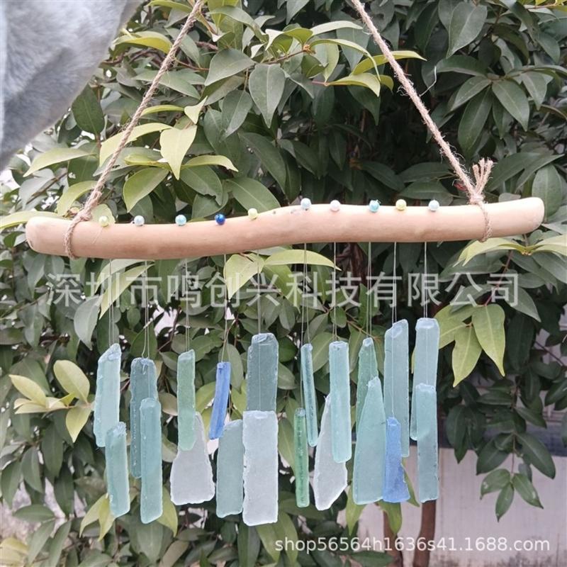 Campanelli a Vento in Vetro di Mare e Legno Galleggiante Campanelli Musicali Campanelli a Vento Artigianali Decorazioni da Appendere sulla Spiaggia Decorazione per Giardino Esterno