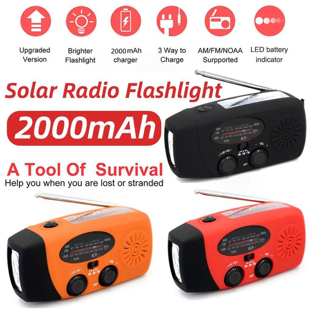 2000mAh Radio Hand Crank Solar USB Charging Hand Radio Solar Crank AM/FM/NOAA Weather Radio Portable Emergency Flashlight