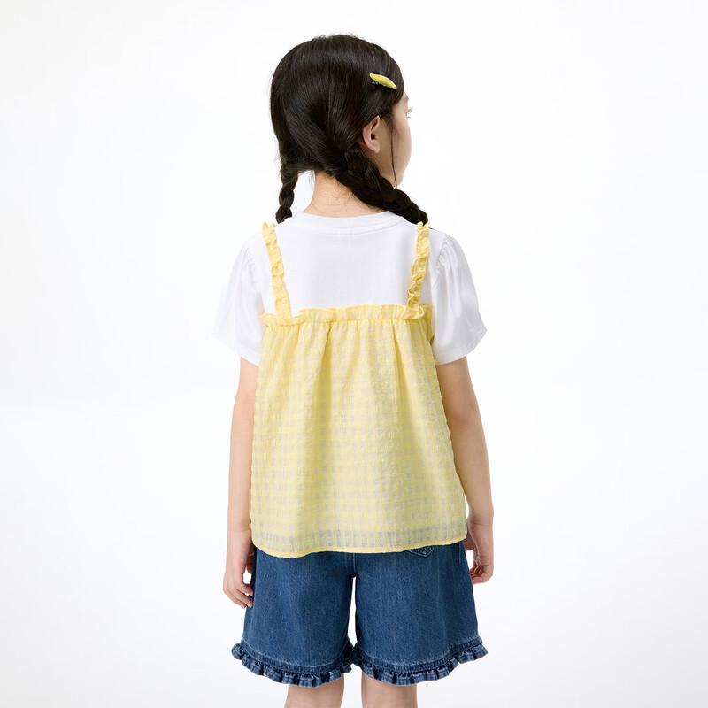 Girls' Faux Two-Piece Plaid Short Sleeve Shirt