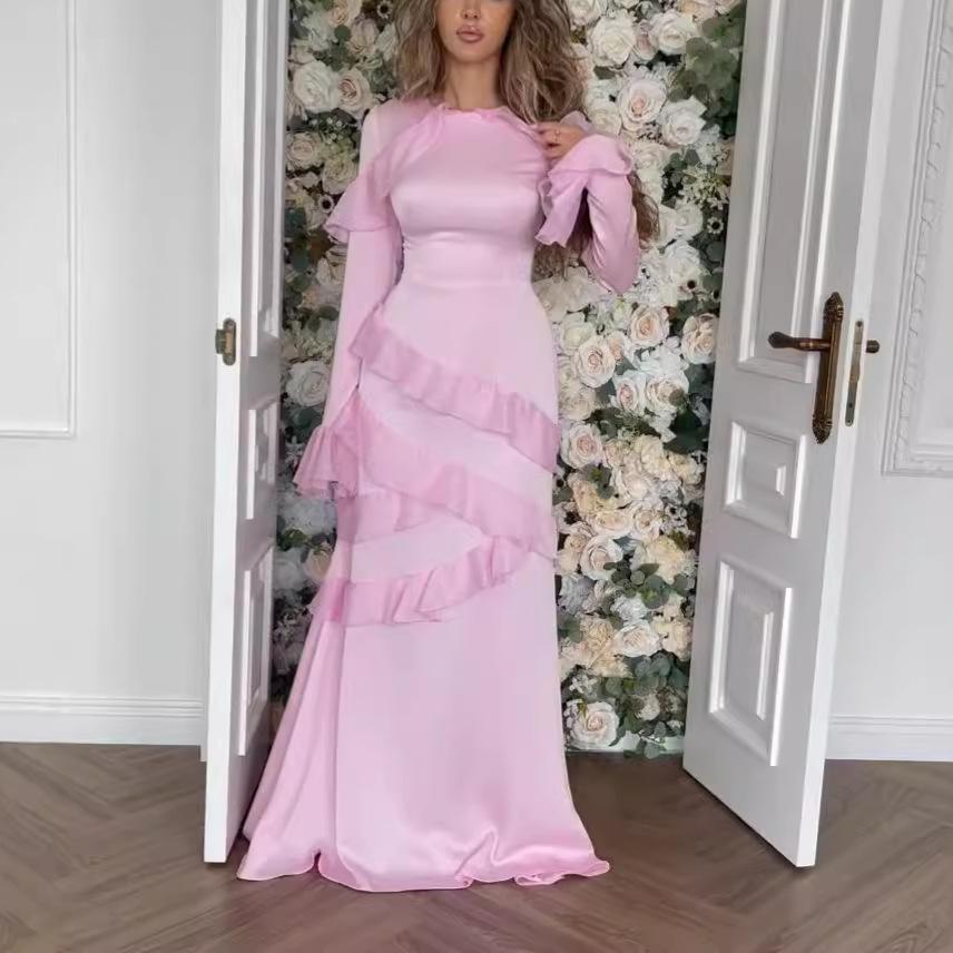 Элегантное женское облегающее длинное платье без рукавов из кожи XL розовый