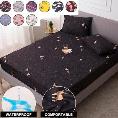 Super Waterproof Bedding Fitted Sheet Printing Mattress Protector Cover Non-slip Bed Linens with Elastic Band Breathable Mattress Protector