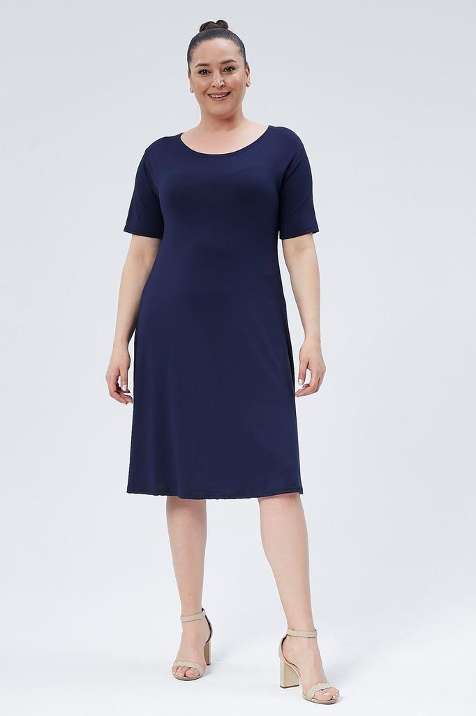 Women's Big Size Dress Floral Patterned Viscose Basic Short Sleeve Dress