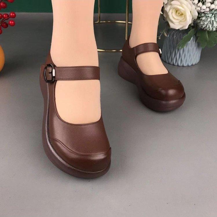 Retro casual British style small leather shoes muffin platform women's shoes 2025 spring new shallow mouth round head mother single shoes