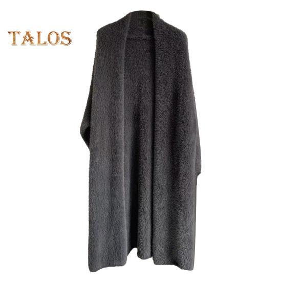 Damen Pullover Mantel Kragenlos Fledermausärmel Langarm Einfarbig Strick Cardigan Vorne Offen Mittellange Strickmode