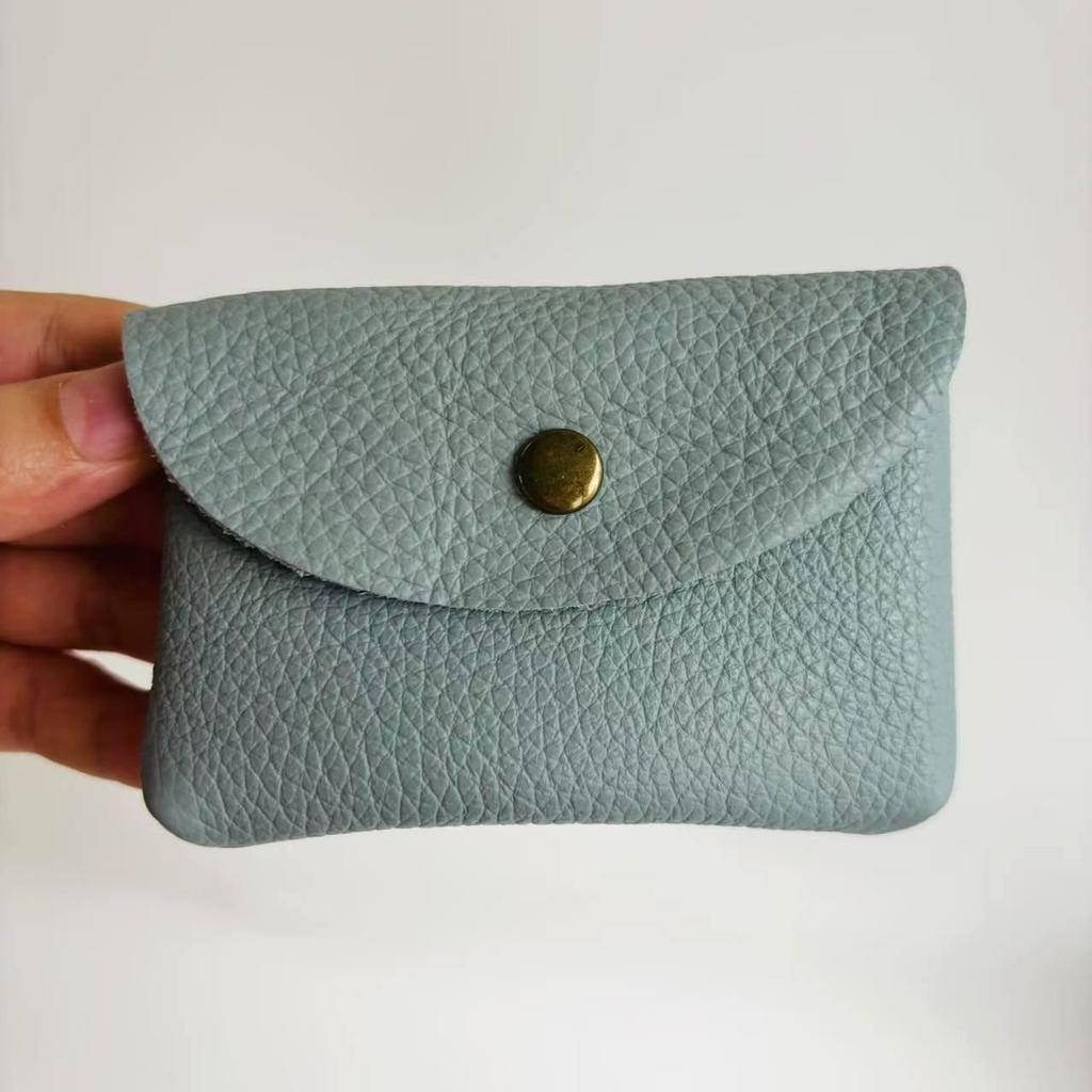 Top Grain Leather Snap Closure Coin Purse & ID Holder, Mini Lychee Pattern Card Holder for Men & Women