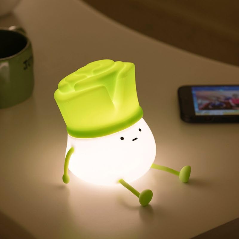 

Green Onion Night Light, Bedside Table Lamp, USB Rechargeable, Ambient Lighting, 3-Level Dimming, Child-Safe Materials, Timer, Touch-Activated,