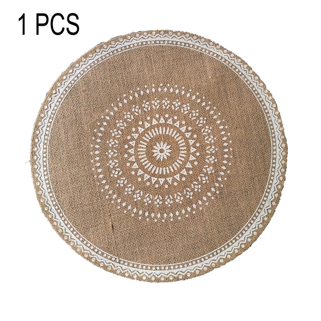 Sottopiatti Rotondi in Juta Naturale con Motivo Floreale Ecologico Vintage Decorazione da Pranzo per Uso Domestico