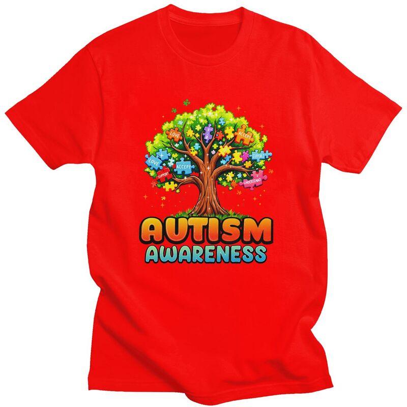 Autism Awareness Tree Teacher T Shirt for Men 100 Cotton Tshirts Casual Streetwaer Short Sleeve Tee Shirt Slim Fit Clothing