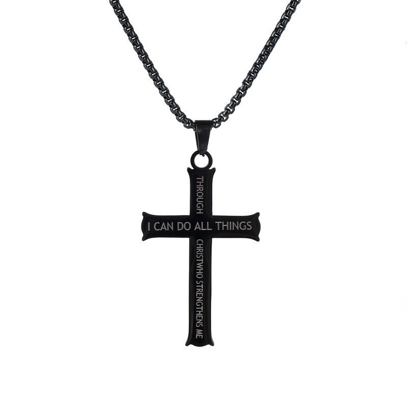 European, American, Japanese and Korean Letter Cross Pendant Necklace Casual Fashion Titanium Steel