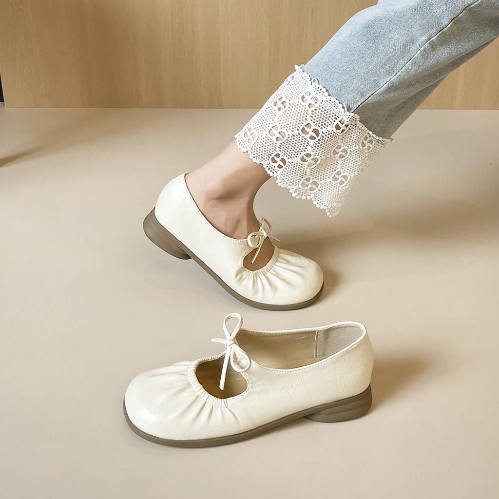 Weiwei Girl 5733-1 French Thick Heel Bow Single Shoes Women's Word Belt Mary Jane Shoes Soft-soled Grandma Shoes