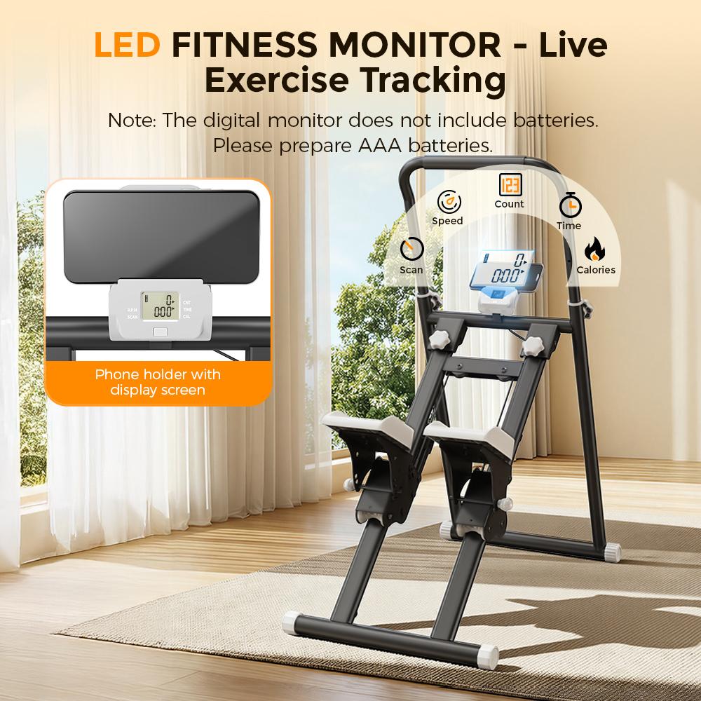 QK-7906 Stair Stepper with Resistance Bands Adjustable Pedals & Handlebar LCD Displa, Compact Home Cardio Stepper Machine