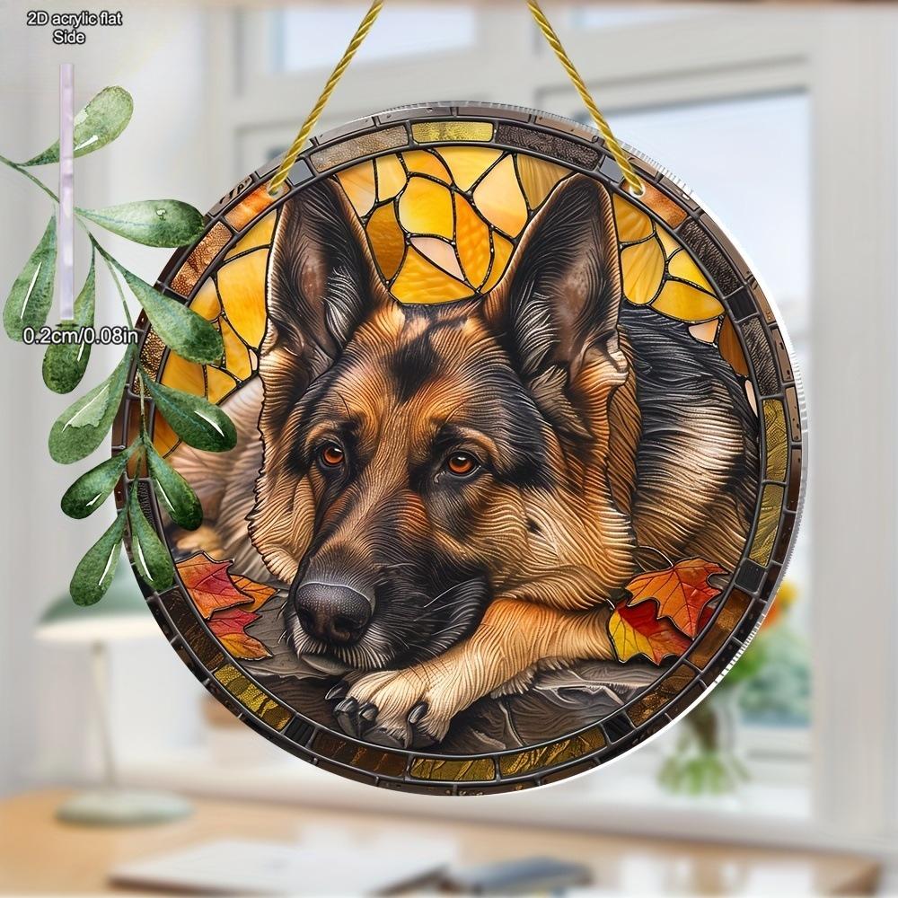 Catcher di luce Golden Retriever Pastore Tedesco, Rotondo Acrilico Traslucido da Appendere, Regalo per Amante dei Cani, Decorazione Casa Cortile Giardino Fattoria, Segno Acrilico Resistente