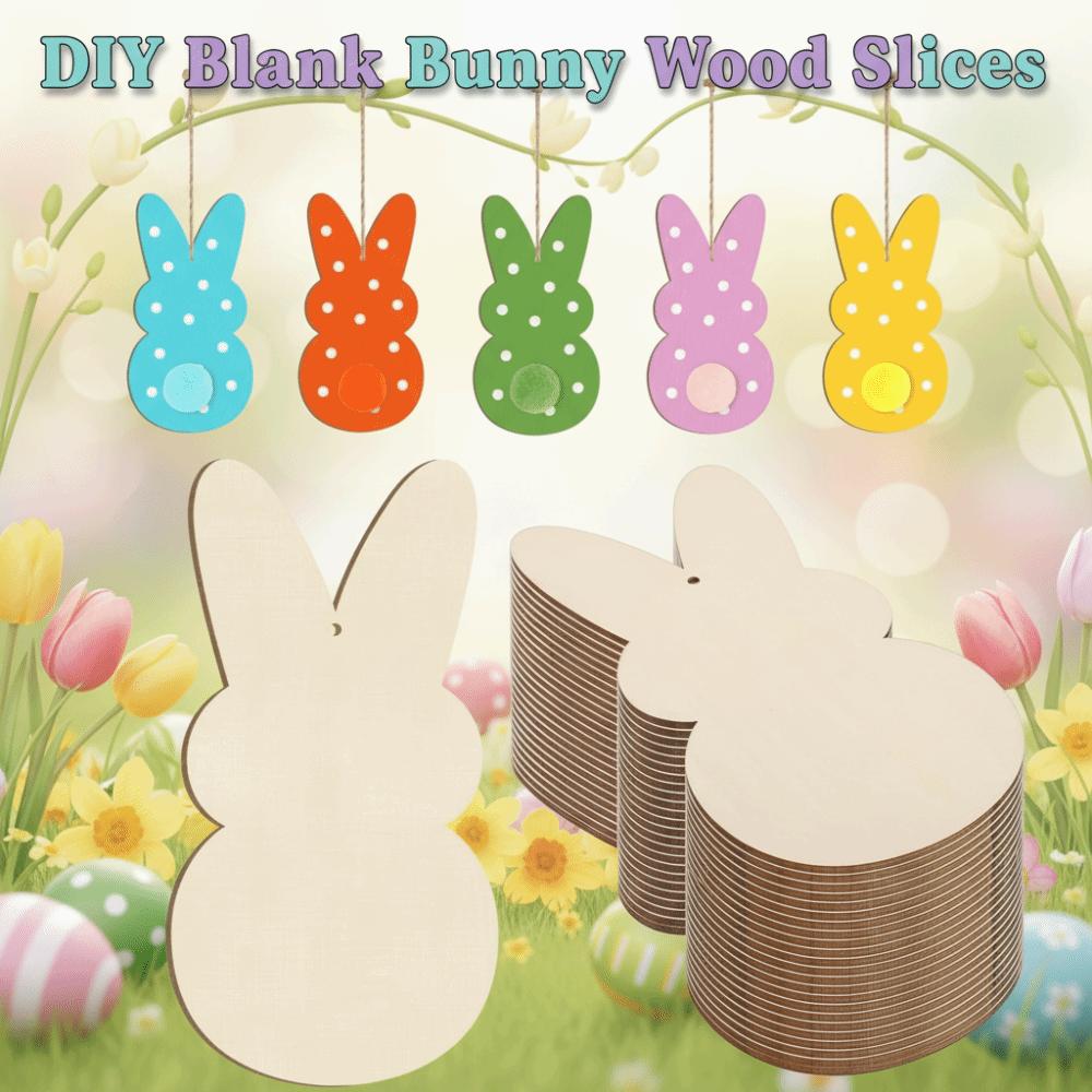 24pcs/set Painting Toy Easter Rabbit Craft DIY Color Blank Bunny Wood Slices  Hanging Ornament