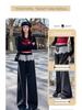 145 Petite Polka Dot High Waist Slimming Wide Leg Lace Trim Drawstring Pants for Women - Spring/Autumn Casual