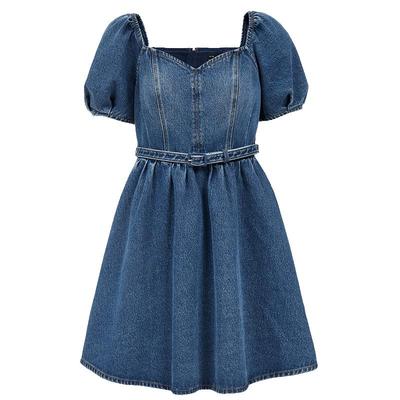 2025 Cotton Lyocell Pleated Denim Mini Dress