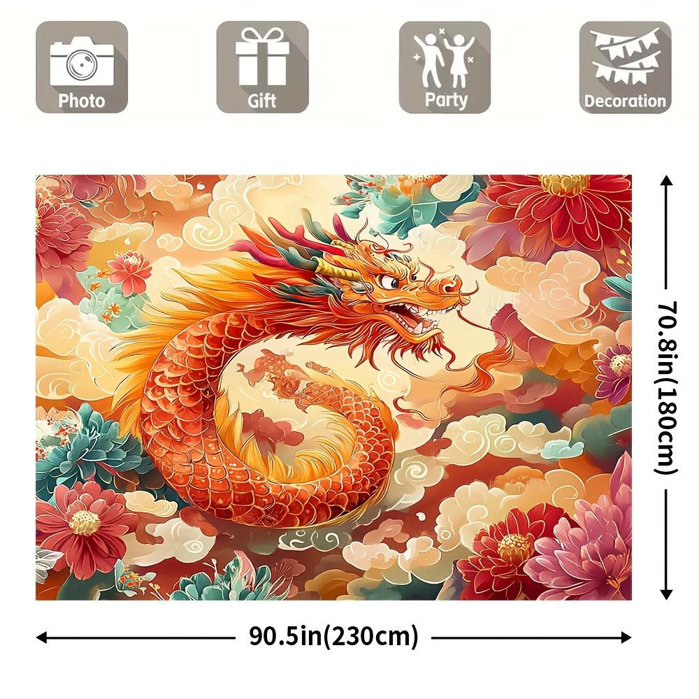 1Pc Chinese Dragon Tapestry, Polyester Fabric Wall Hanging, Versatile Decoration For Wedding & General Use, Year Of The Dragon T