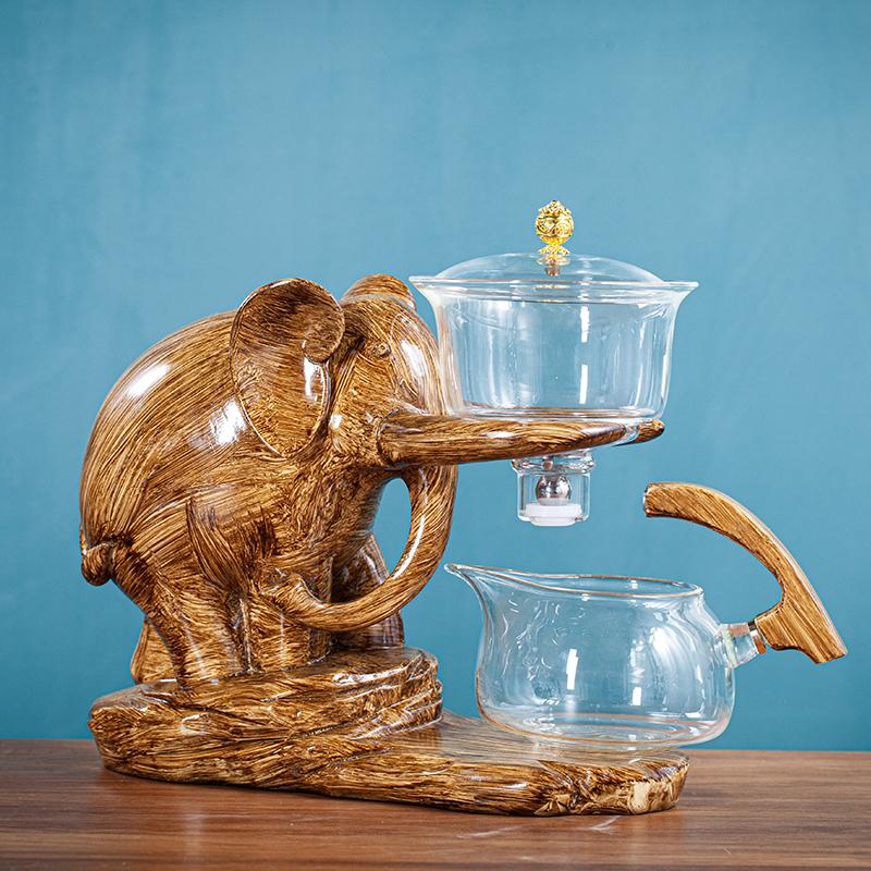 Creative Tea Set Elephant Shape Automatic Tea Set Pu er Oolong Teapot And Cup Set Heat-resistant Glass Teapot With Base