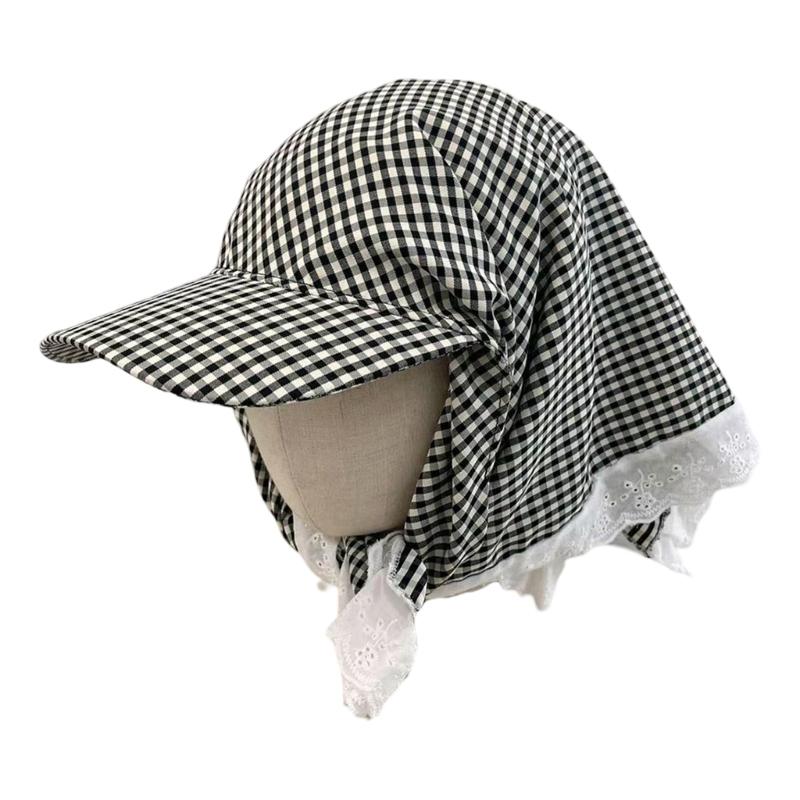 Fashionable Checkered Head Wrap Hat Comfortable and Multiuse Sunproof Headover Hat for Women Teens Comfortable Headwear
