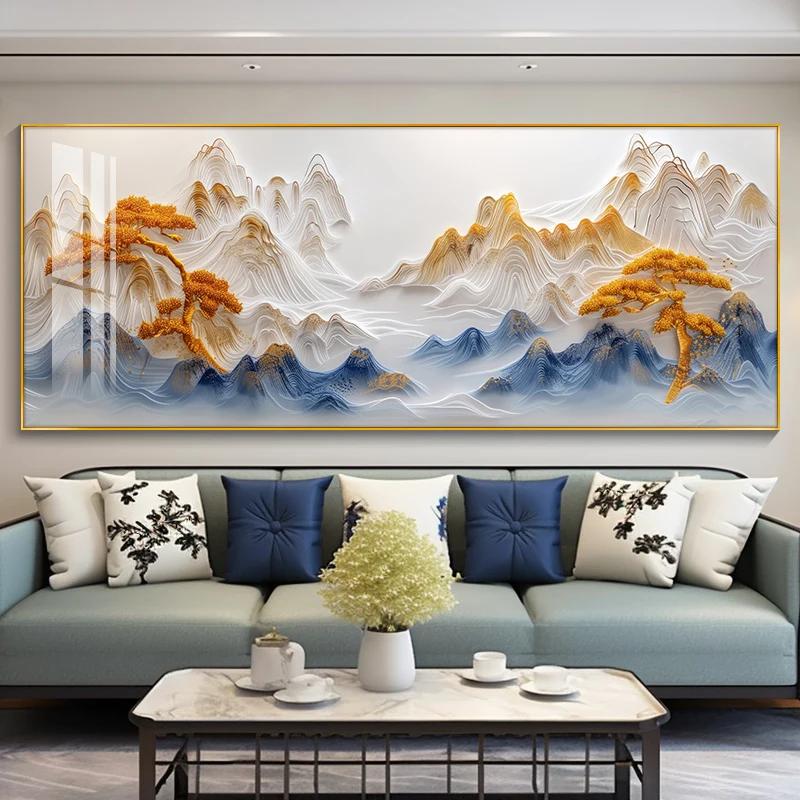 Eastern Aesthetics Landscape Painting Living Room with Hanging Paintings and Backrests Decorative Paintings Posters Home Decor