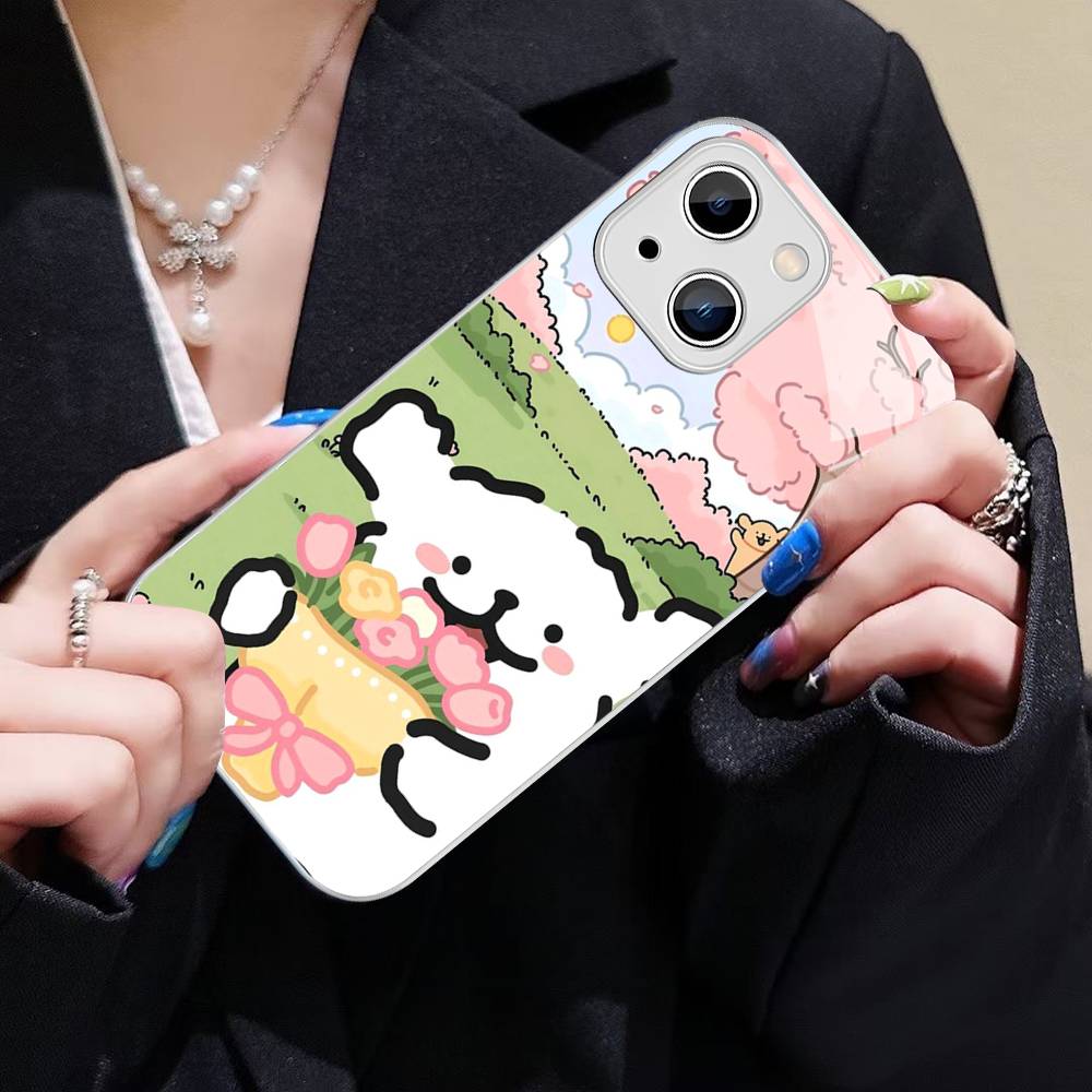 Maltese Cute Line Puppy Dog For IPhone 14 13 12 Mini 11 Pro XS Max X XR 14 Plus Tempered Glass Cover