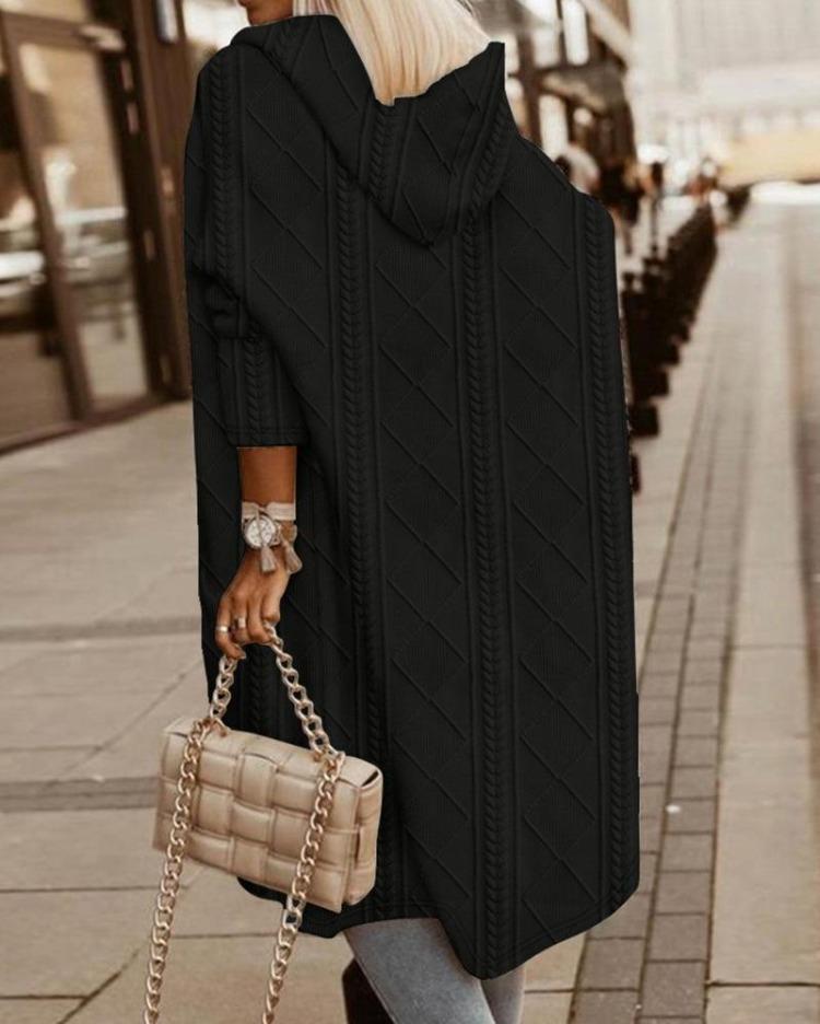 Women Wool Cardigan Hooded Solid Fall Winter 2023 S чёрный