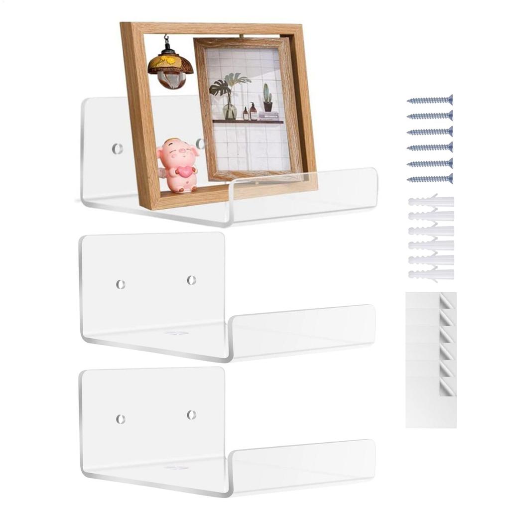 3Pc Acrylic Floating Shelves Wall Shelves Small Shelf Display Ledges Hanging Shelves For Smart Speaker Action