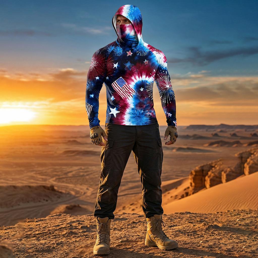 Men's Casual Raglan Sleeve Hoodie Long Sleeve Sun Protection Shirt Lightweight Breathable Fabric with Graphic Print for Outdoor Sports