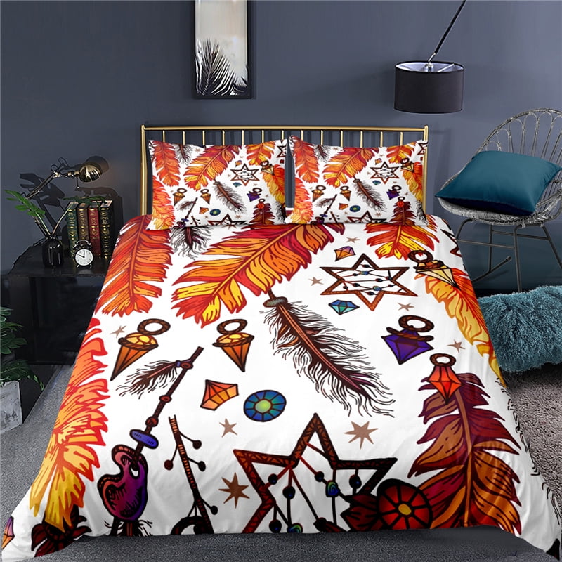 Feather Duvet Cover Sets for Kids Teens Queen Lightweight Quilt Covers Fluffy Dreamy Pattern Bedding Sets Bedroom Decor No Quilt