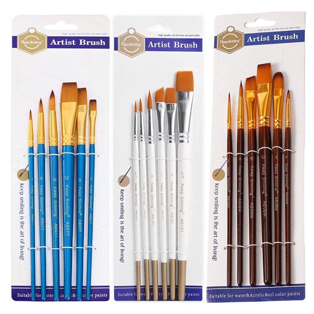 6-Piece Multifunctional Watercolor & Oil Nylon Paint Brush Set for DIY Art & Graffiti